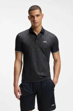 Active Slim-Fit Poloshirt mit geprägtem Tennisball-Muster