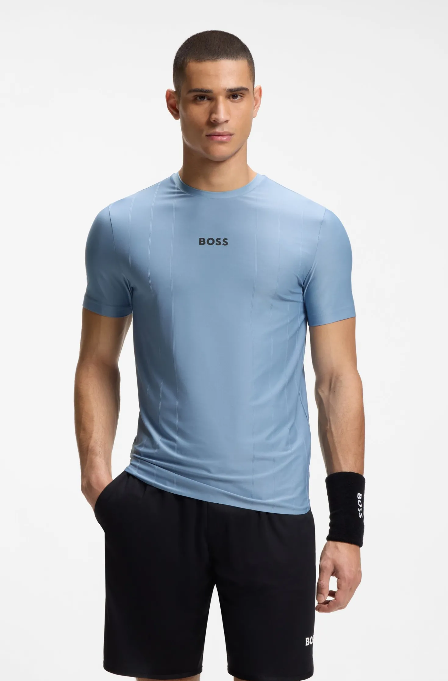 Active Slim-Fit T-Shirt mit Jacquard-Streifen und Logo-Print