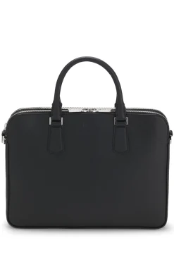 Aktentasche aus geprägtem Leder mit Metalldetails in Silber-Optik