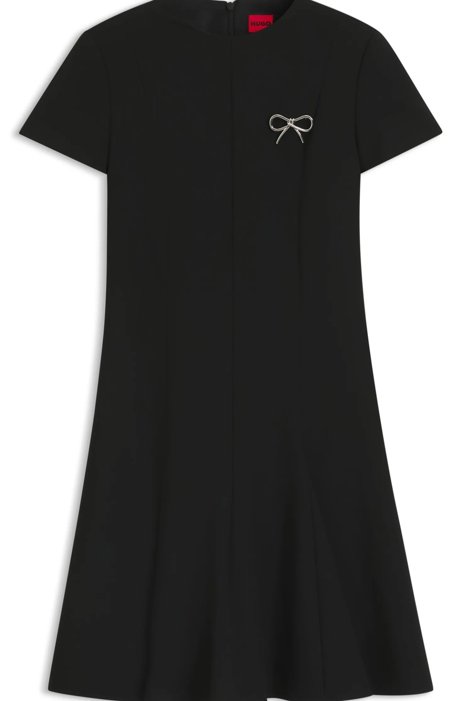 A-Linien-Kleid mit Godet-Einsätzen und Schleifenbrosche