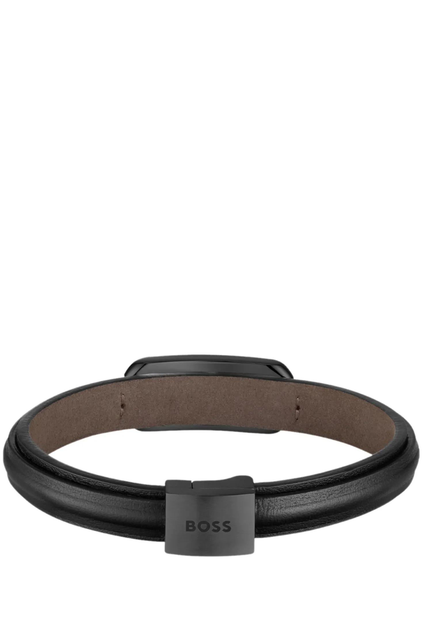 Armband aus geschichtetem Leder mit schwarzem metallenen Logo-Verschluss