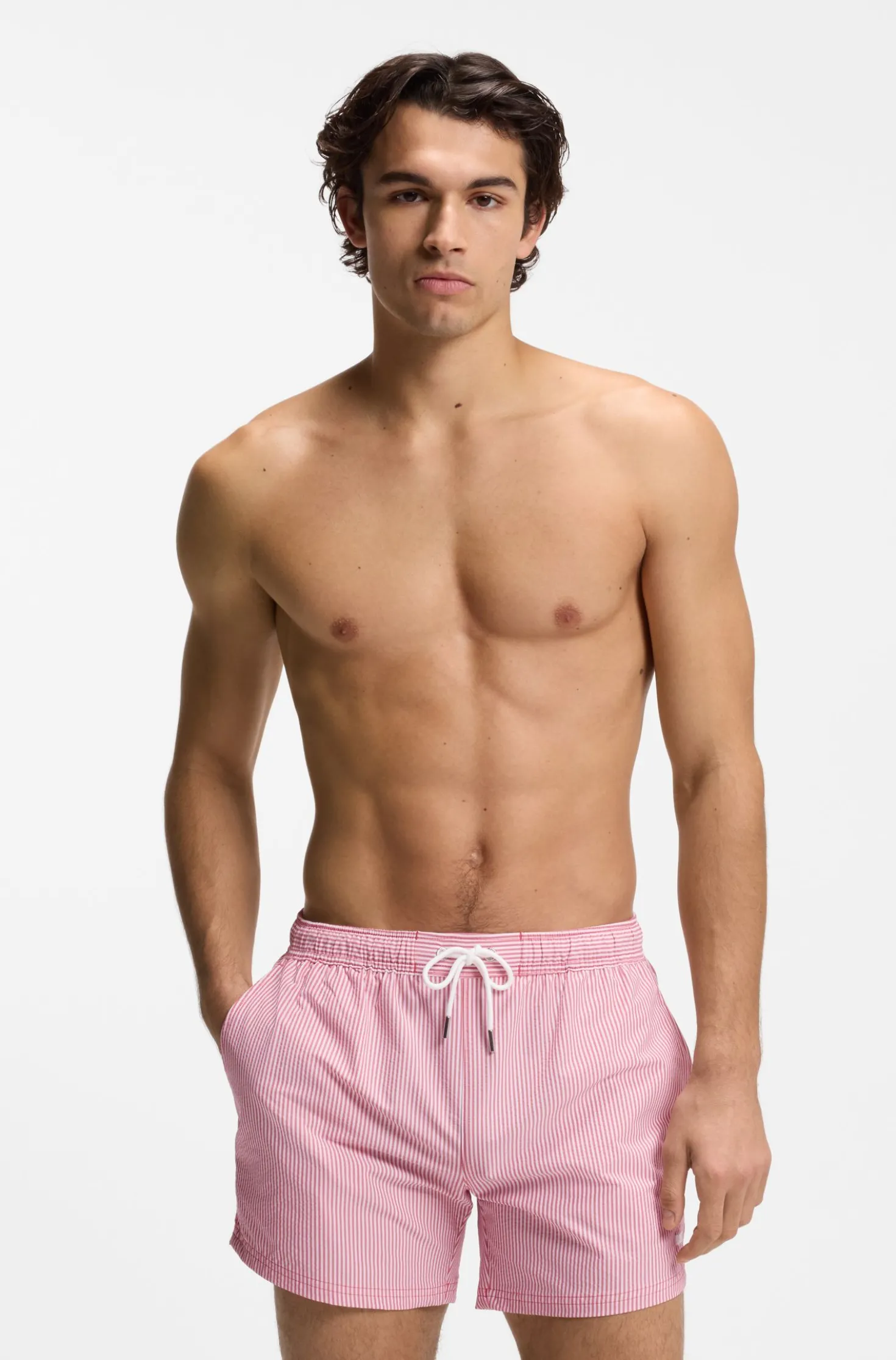 Badeshorts aus Seersucker-Gewebe mit Logo-Stickerei