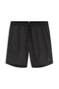 Badeshorts mit kontrastfarbenem Logo und Paspelierung