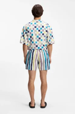 Badeshorts mit Streifen-Print aus schnell trocknendem Gewebe