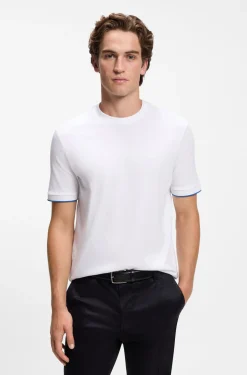 Baumwoll-T-Shirt mit Kontraststreifen an den Ärmelbündchen