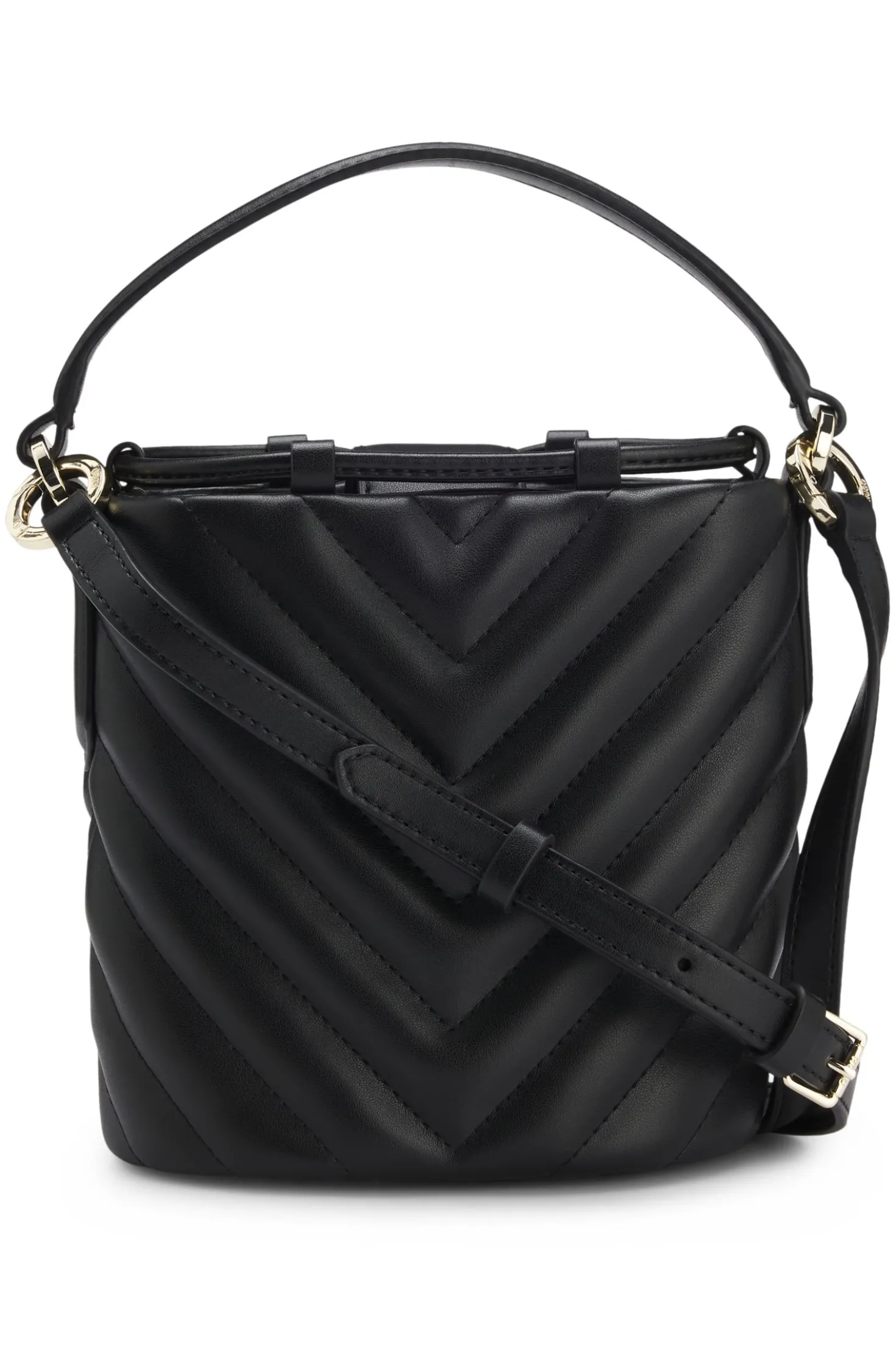 Beuteltasche aus gestepptem Kunstleder mit Stack-Logo