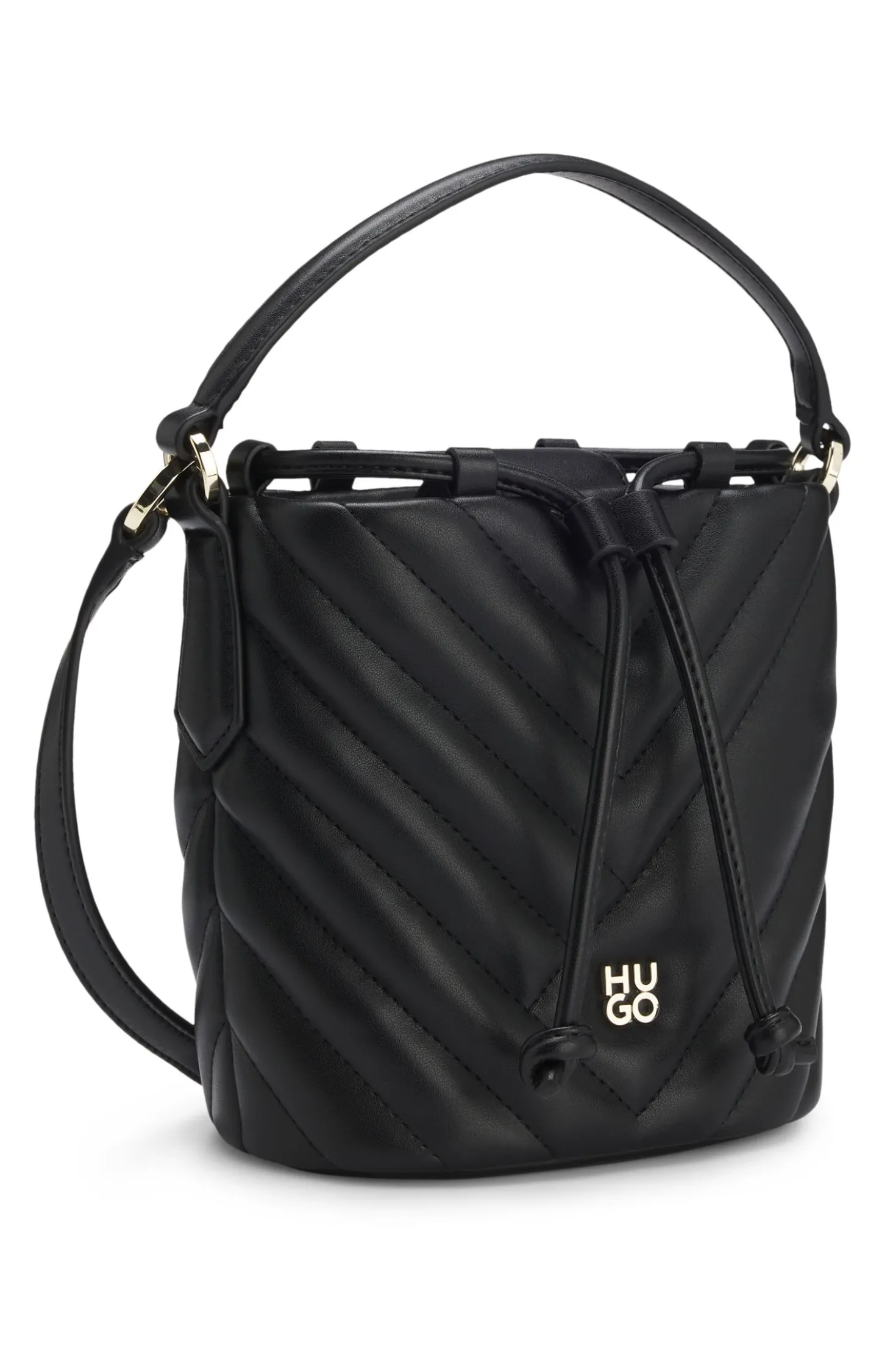 Beuteltasche aus gestepptem Kunstleder mit Stack-Logo