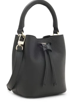 Beuteltasche aus Leder mit Logo-Schriftzug