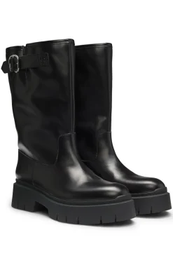 Biker-Boots aus Kunstleder mit Schnallen-Detail