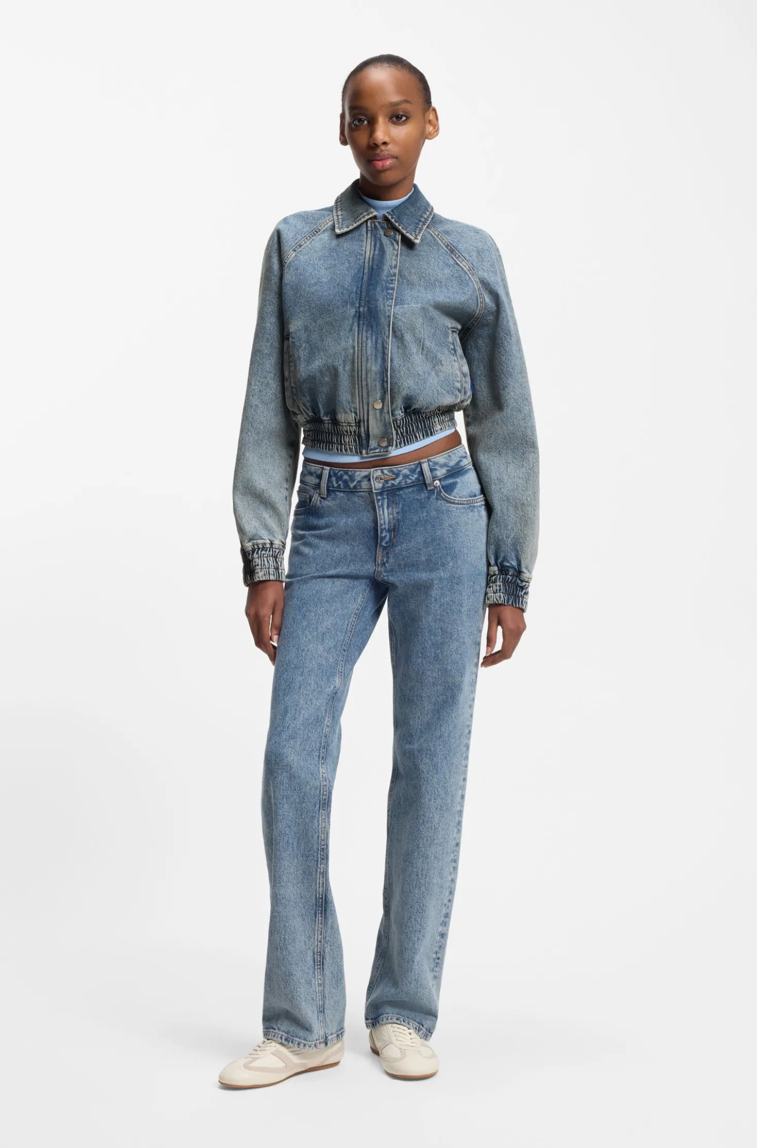 Blaue Bomberjacke aus Stretch-Denim