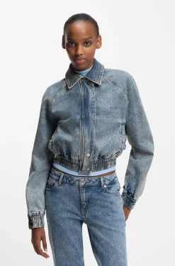 Blaue Bomberjacke aus Stretch-Denim