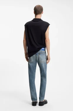 Blaue Slim-Fit Jeans aus Stretch-Denim mit Stone-washed-Finish