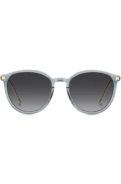 Blaugraue Sonnenbrille mit goldfarbenen Bügeln