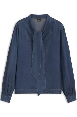 Bluse in Denim-Optik mit Schal-Detail