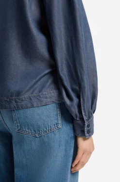 Bluse in Denim-Optik mit Schal-Detail