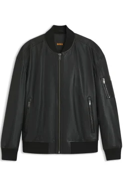 Bomberjacke aus Leder mit Ärmeltasche