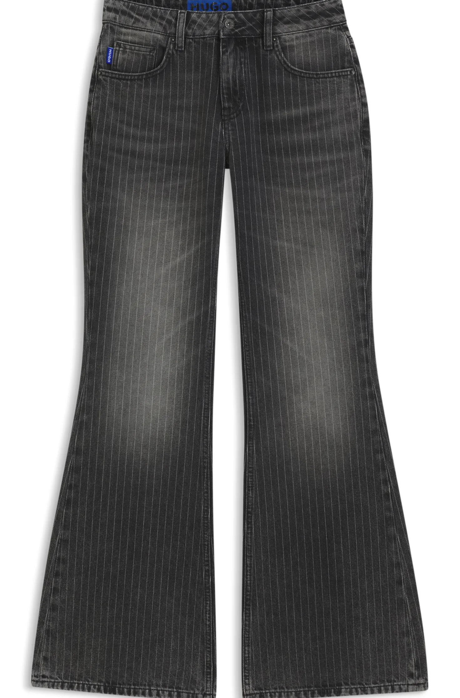 Bootcut-Jeans mit mittlerem Bund aus Baumwollmischung mit feinen Längsstreifen