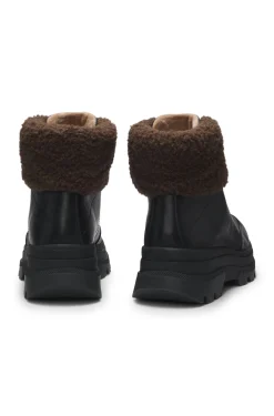 Boots aus Leder mit Kunstfellbesatz