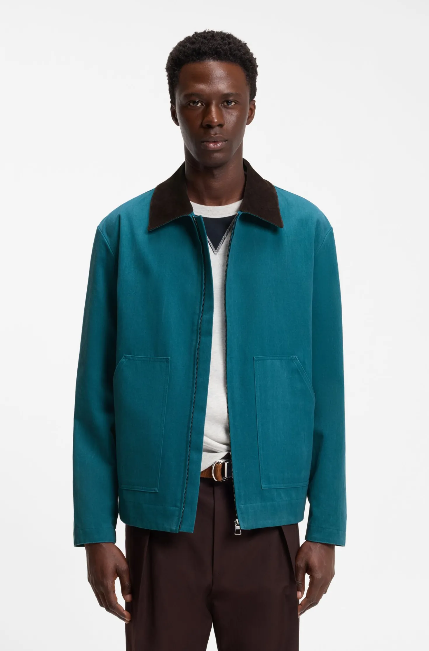 BOSS BY BECKHAM Baumwolljacke mit Kontrastkragen