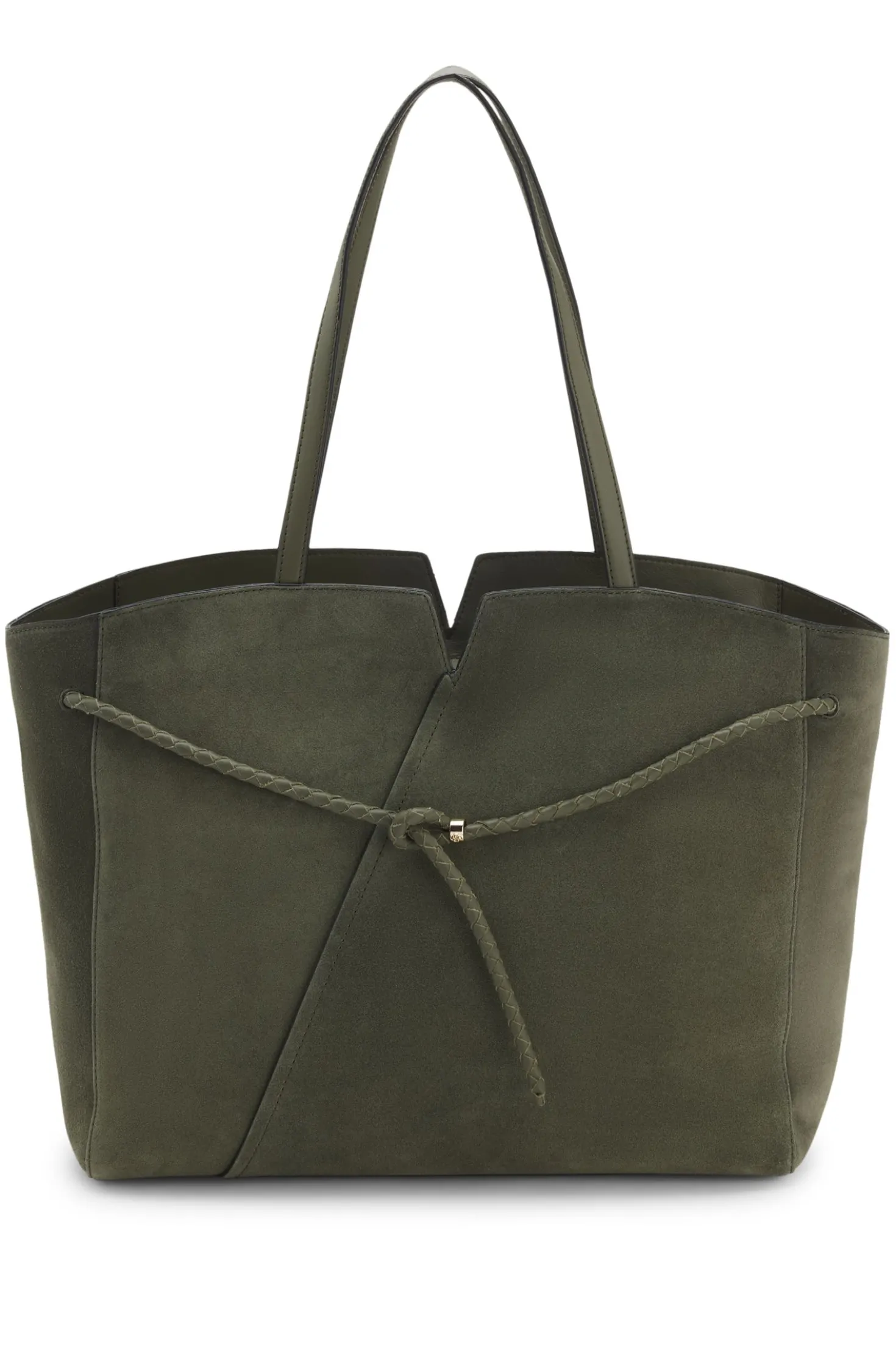 BOSS REVERS Tote Bag aus Veloursleder mit geflochtenem Gurt