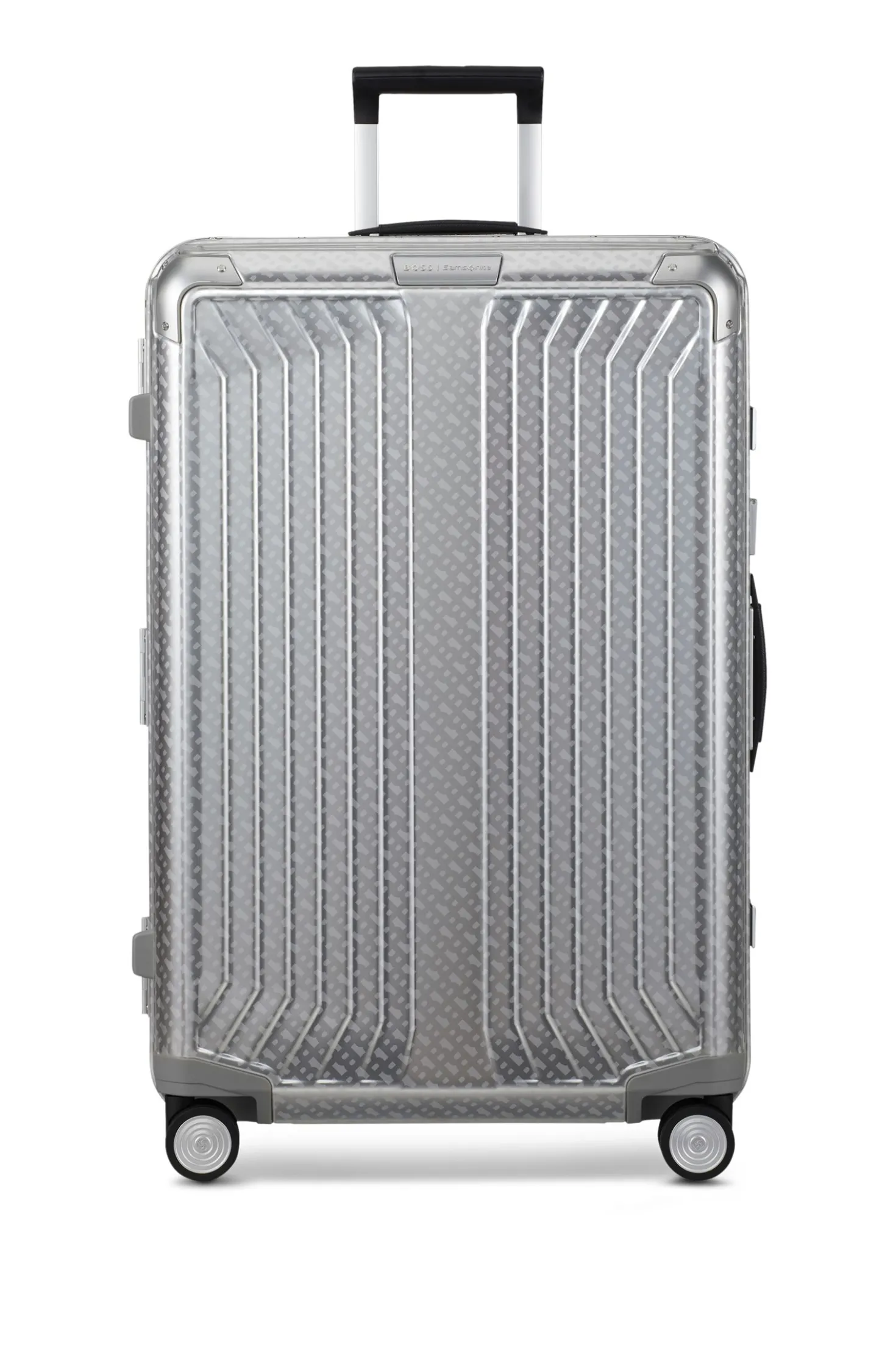BOSS x Samsonite Koffer aus silberfarbenem Aluminium 76 cm