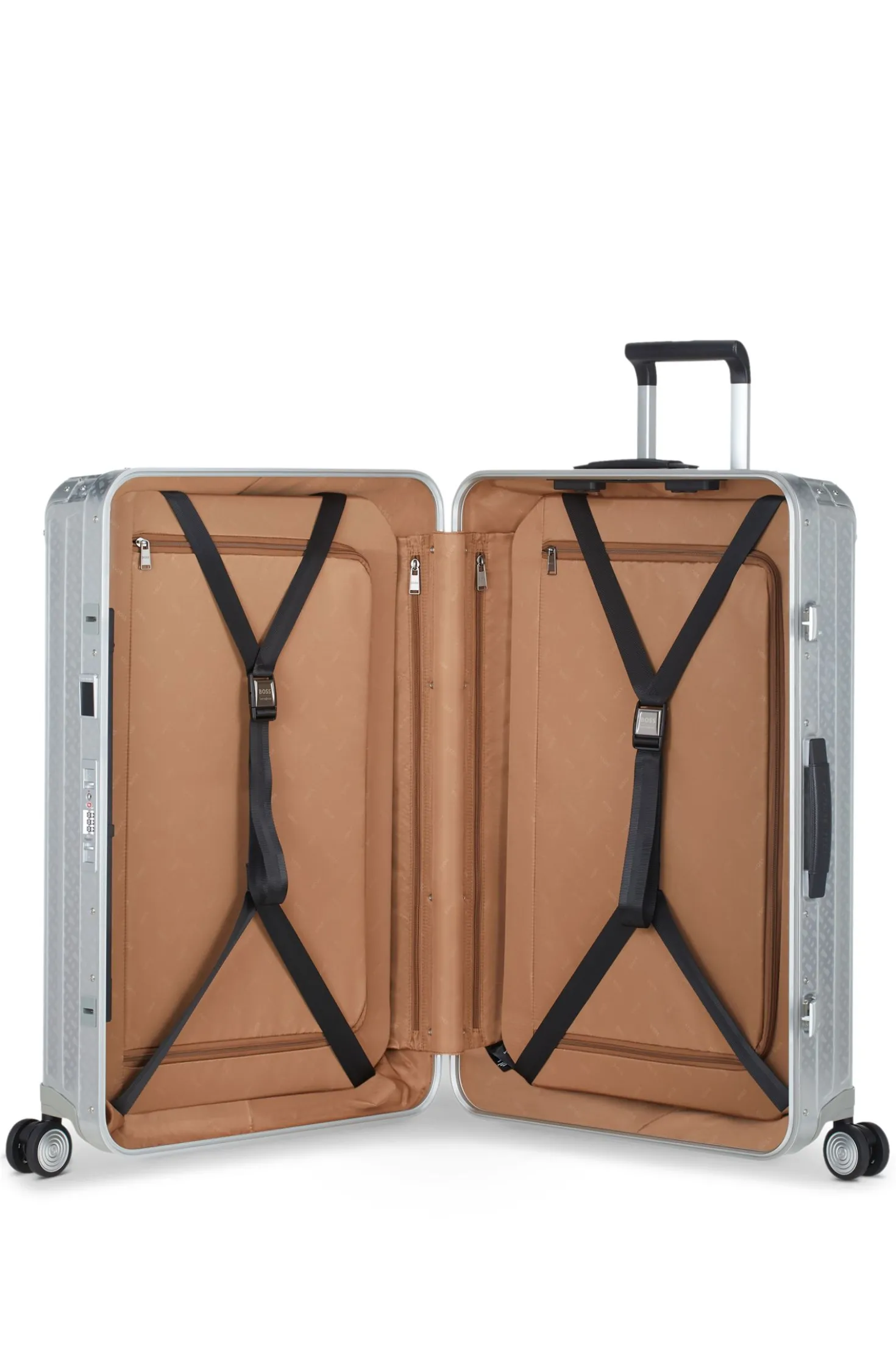 BOSS x Samsonite Koffer aus silberfarbenem Aluminium 76 cm