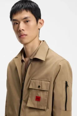 Canvas-Overshirt aus Baumwoll-Mix mit Reißverschluss und Logo-Label