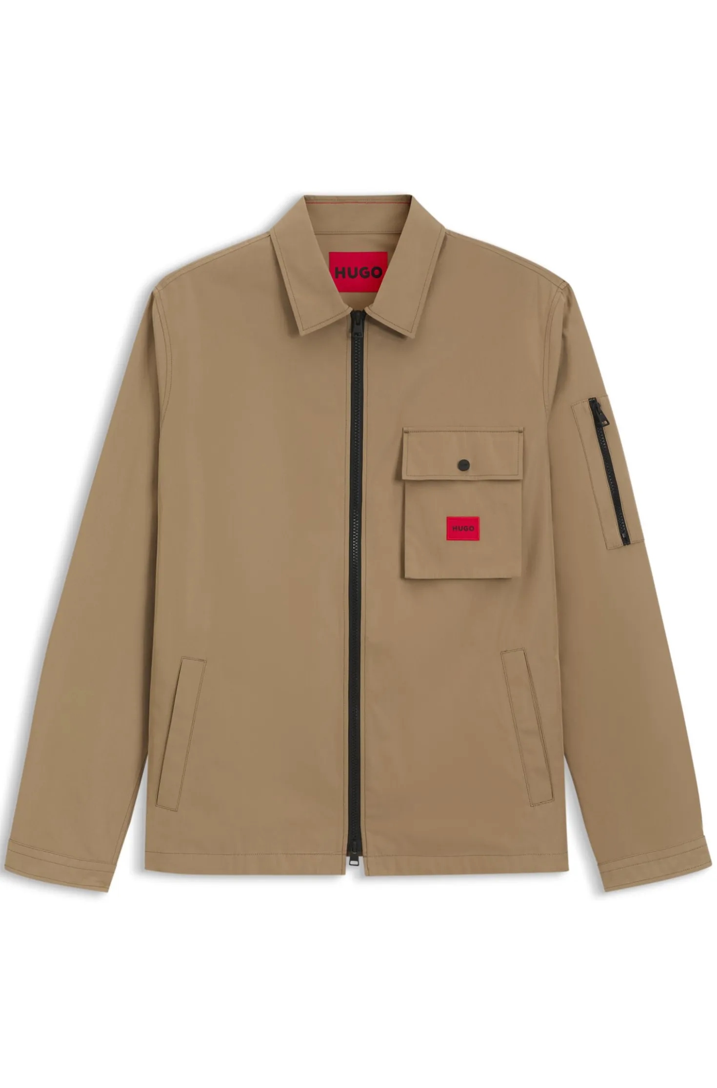 Canvas-Overshirt aus Baumwoll-Mix mit Reißverschluss und Logo-Label