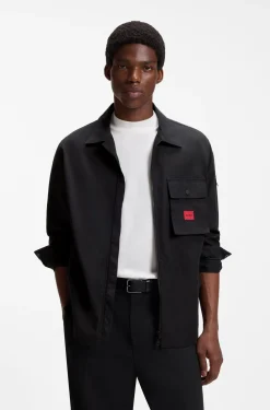 Canvas-Overshirt aus Baumwoll-Mix mit Reißverschluss und Logo-Label
