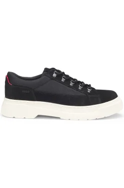 Derbys aus Veloursleder mit Canvas-Details