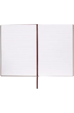 DIN-A5-Notizbuch mit bordeauxfarbenem Karo-Print und goldfarbenem Logo