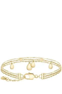 Dreireihiges Armband in Goldfarbe mit Tropfenanhängern