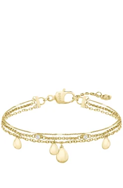 Dreireihiges Armband in Goldfarbe mit Tropfenanhängern