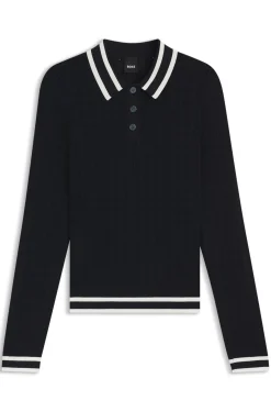 Equestrian Ajour-Strick-Poloshirt mit Logo-Patch