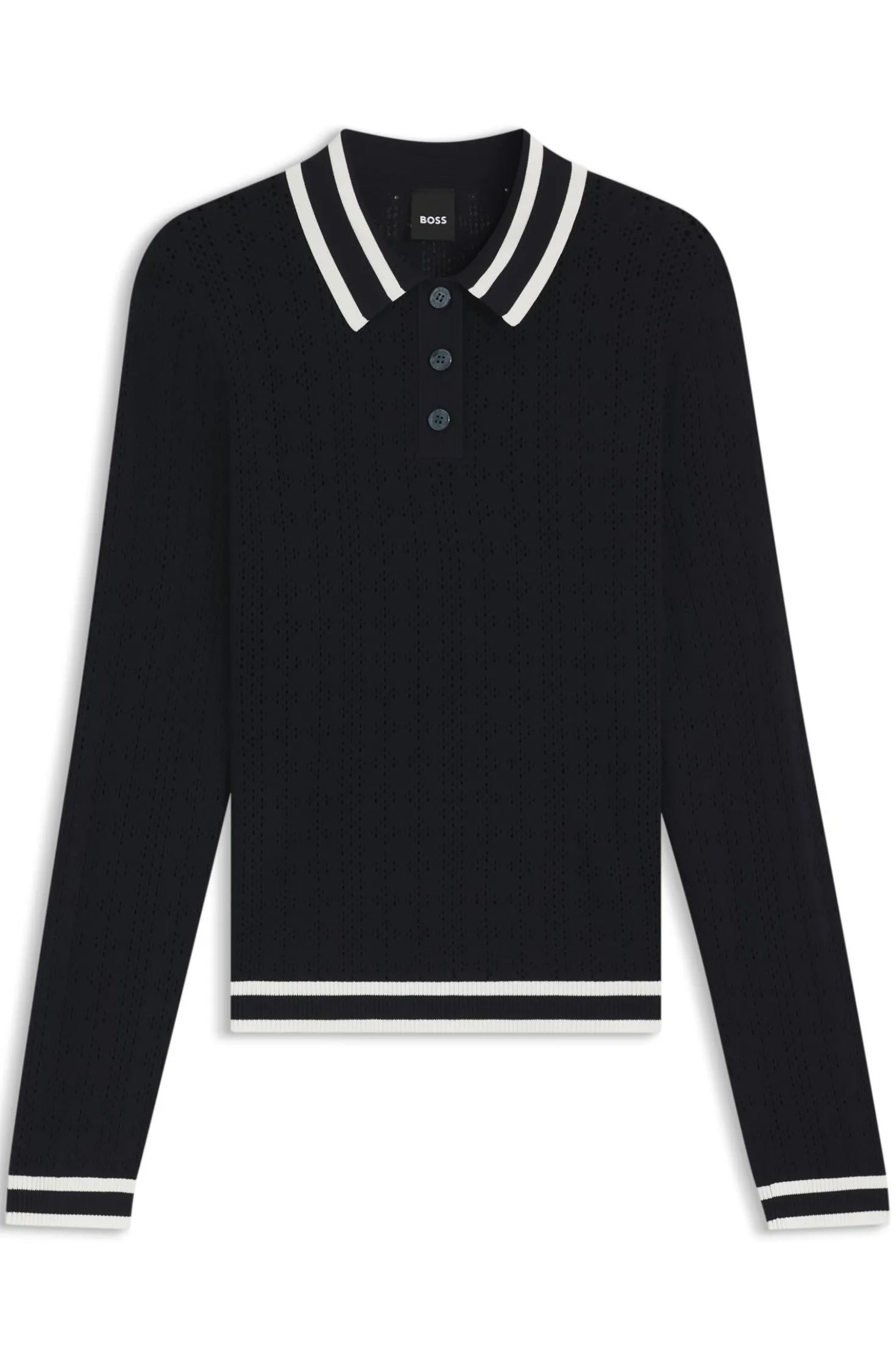 Equestrian Ajour-Strick-Poloshirt mit Logo-Patch
