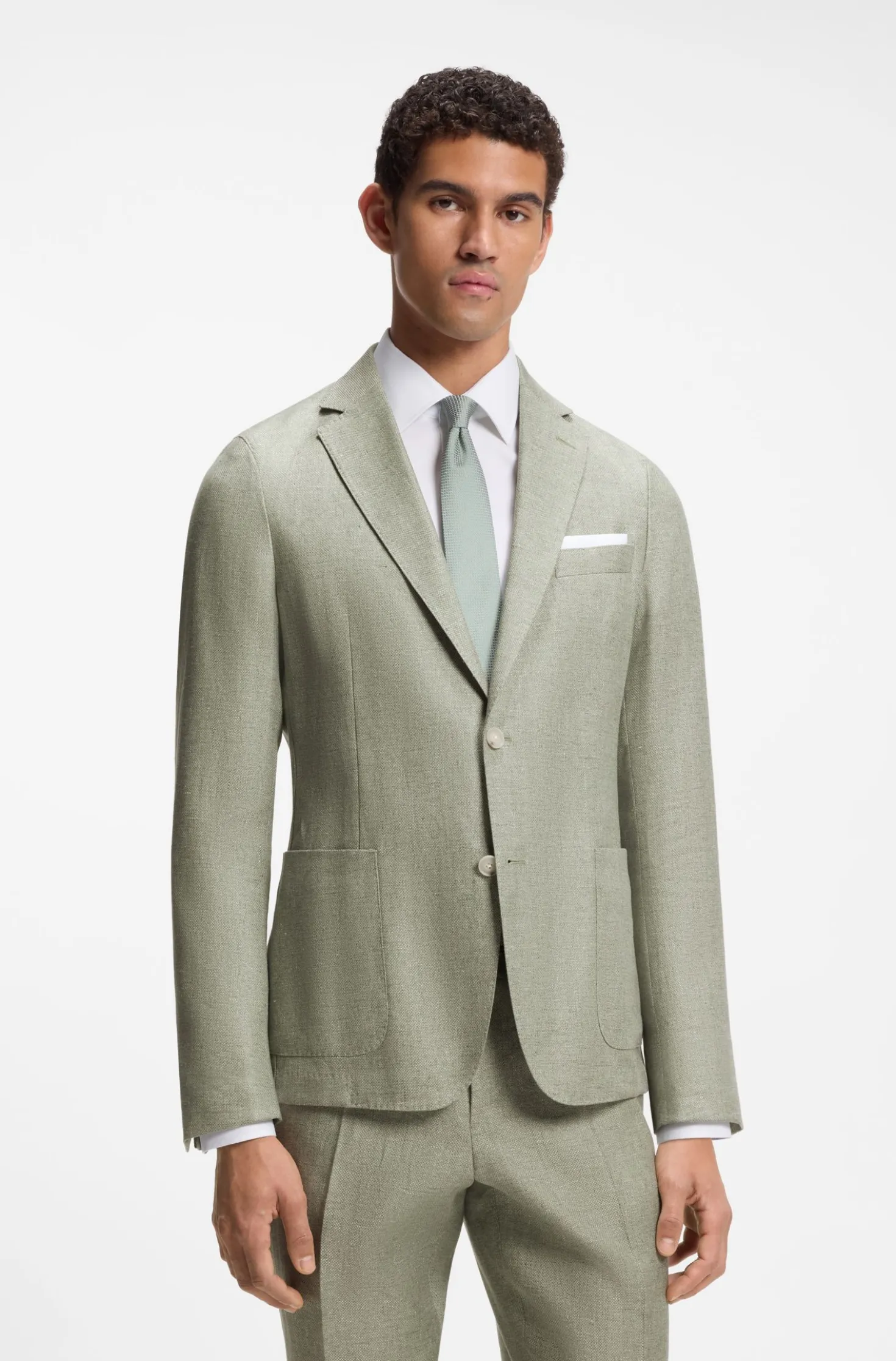 Fein gemustertes Slim-Fit Sakko aus Leinen-Mix