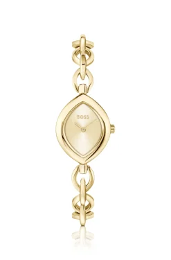 Fiora Uhr aus goldfarbenem Edelstahl mit konturiertem Gehäuse