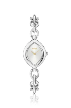 Fiora Uhr aus silberfarbenem Edelstahl mit konturiertem Gehäuse