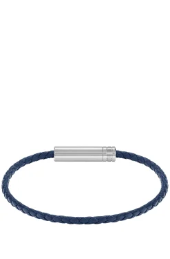 Geflochtenes Armband aus blauem Leder mit Logo-Plakette