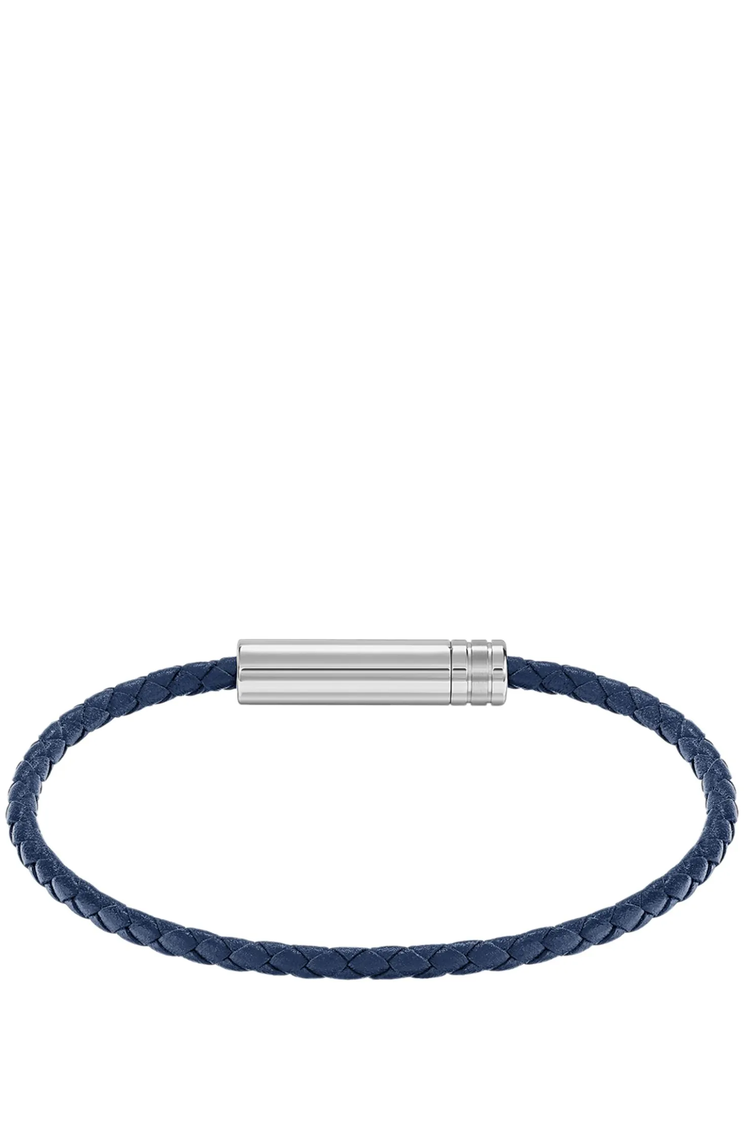 Geflochtenes Armband aus blauem Leder mit Logo-Plakette