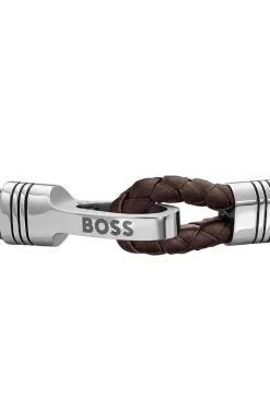 Geflochtenes Armband aus braunem Leder und Edelstahl