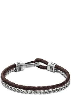Geflochtenes Armband aus braunem Leder und Edelstahl