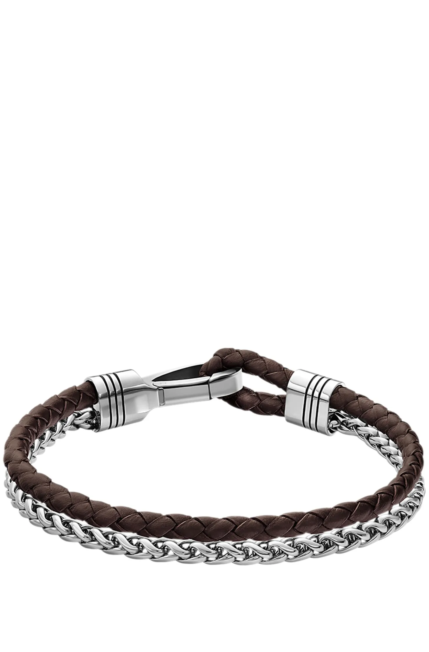 Geflochtenes Armband aus braunem Leder und Edelstahl