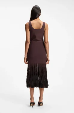 Geripptes Strickkleid mit transparenten Plisseefalten