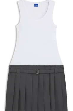 Geripptes Tank-Kleid mit Plissee-Rock