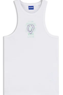Geripptes Tanktop aus Baumwolle mit Logo-Kunstwerk