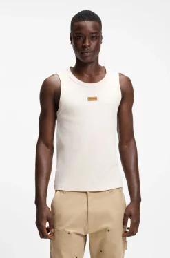 Geripptes Tanktop mit Logo-Badge aus Veloursleder