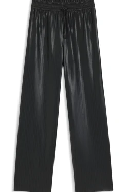 Gestreifte Relaxed-Fit Hose aus Kunstleder mit weitem Beinverlauf