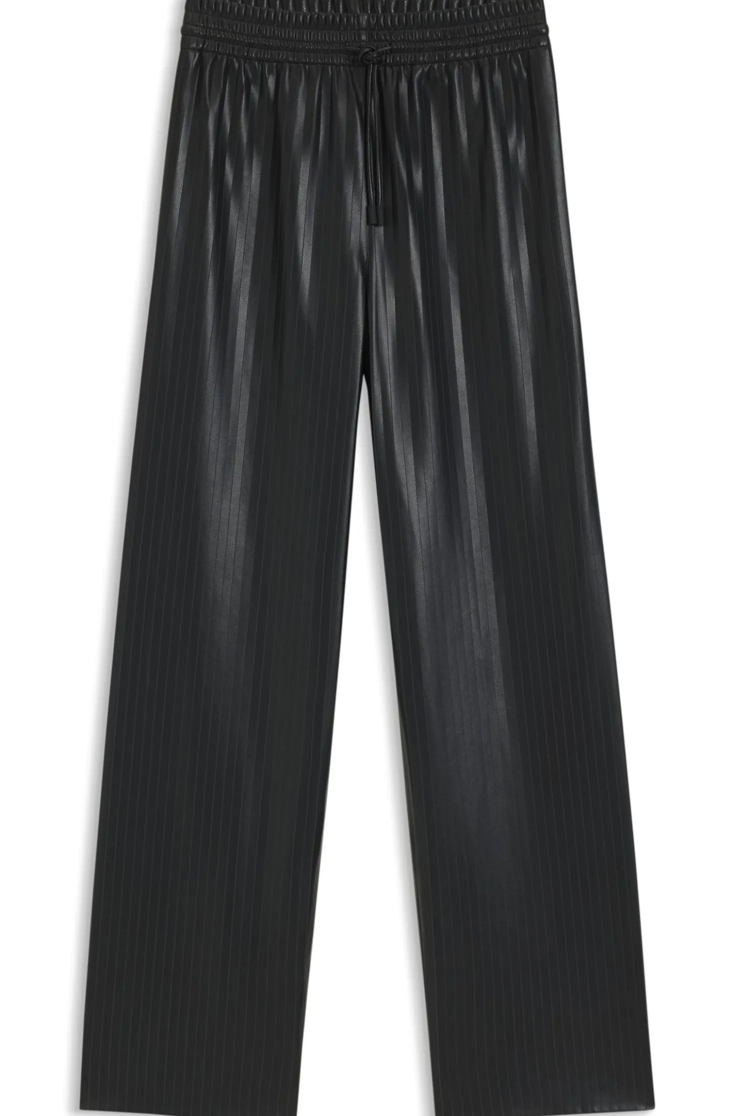 Gestreifte Relaxed-Fit Hose aus Kunstleder mit weitem Beinverlauf