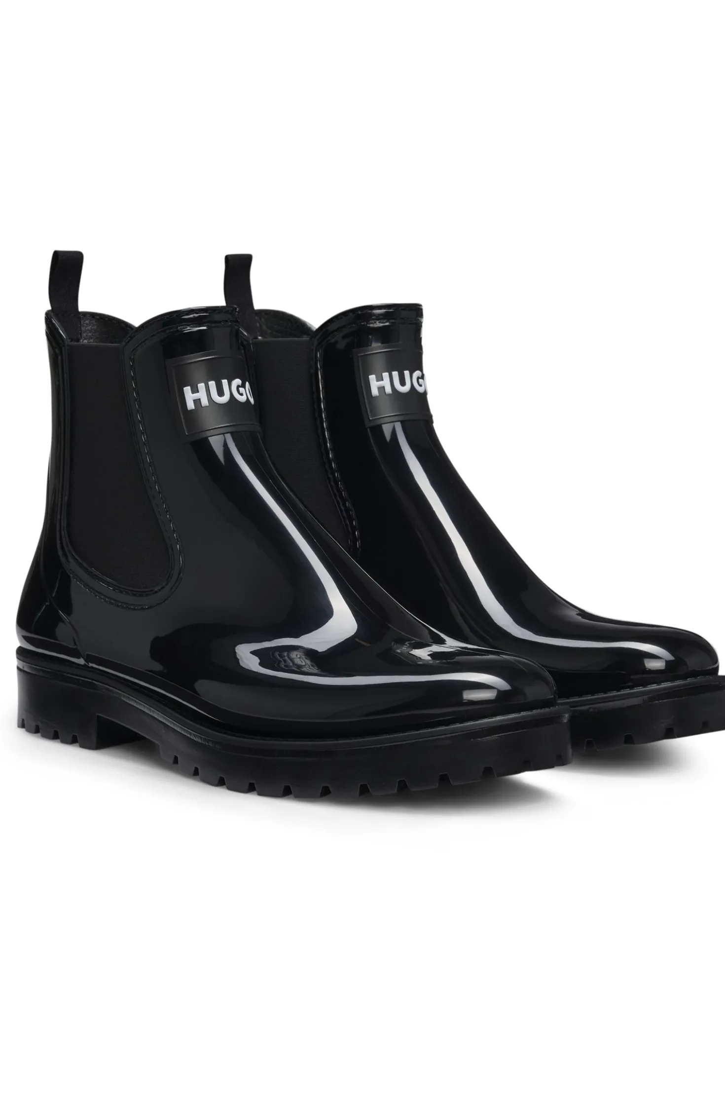 Glänzende Chelsea-Regenstiefel mit Logo-Patch